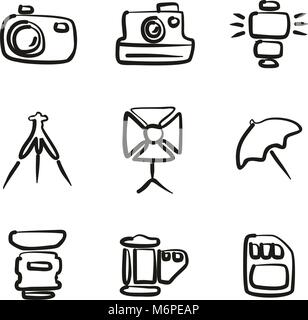 Photography Icons Freehand Stock Vector