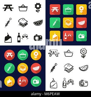 Picnic All in One Icons Black & White Color Flat Design Freehand Set Stock Vector