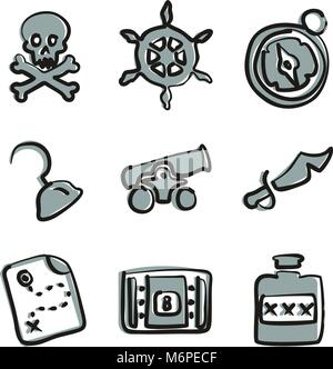 Pirate Icons Freehand 2 Color Stock Vector