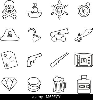 Pirate or Outlaw Icons Thin Line Vector Illustration Set Stock Vector