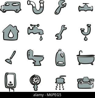 Plumbing Icons Freehand 2 Color Stock Vector