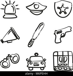 Police Icons Freehand Stock Vector