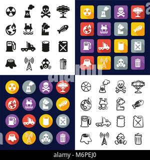 Pollution All in One Icons Black & White Color Flat Design Freehand Set Stock Vector