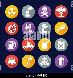 Pollution Icons Flat Design Circle Stock Vector