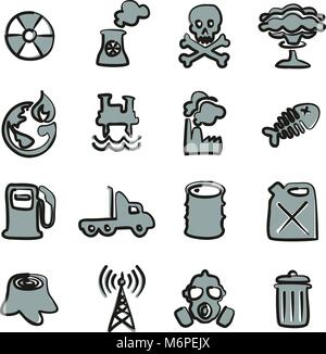 Pollution Icons Freehand 2 Color Stock Vector
