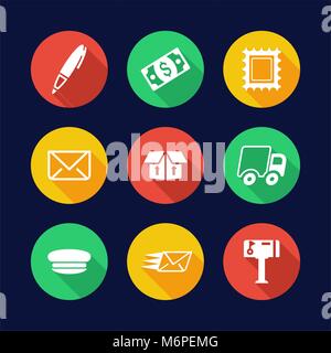 Post Office Icons Flat Design Circle Stock Vector