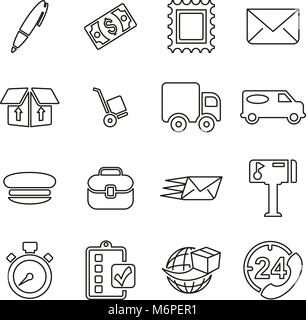 Post Office or Mail Man or Delivery Service Icons Thin Line Vector Illustration Set Stock Vector