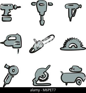 Power Tools Icons Freehand 2 Color Stock Vector