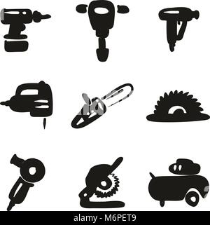 Power Tools Icons Freehand Fill Stock Vector