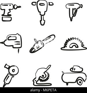 Power Tools Icons Freehand Stock Vector