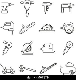Power Tools or Electric Tools Icons Thin Line Vector Illustration Set Stock Vector