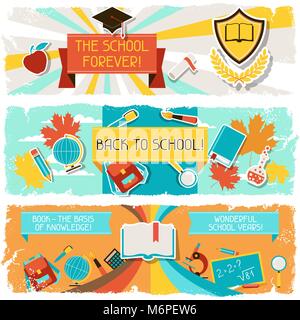 Horizontal banners with an illustration of school objects Stock Vector