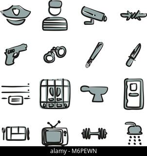 Prison Icons Freehand 2 Color Stock Vector