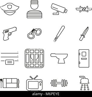 Prison System or Prison Inmate Icons Thin Line Vector Illustration Set Stock Vector