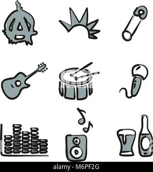 Punk Icons Freehand 2 Color Stock Vector