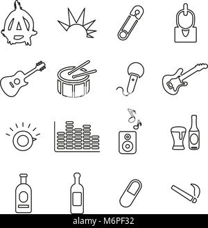 Punk Music & Culture Thin Line Vector Illustration Set Stock Vector