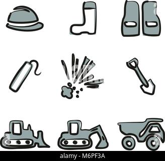 Quarry Icons Freehand 2 Color Stock Vector