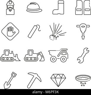 Quarry or Mine Icons Thin Line Vector Illustration Set Stock Vector
