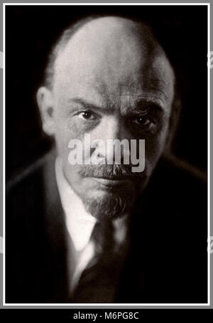 LENIN PORTRAIT powerful carefully restored image of the revolutionary birth named Vladimir Ilyich Ulyanov, a Russian communist revolutionary, politician and political theorist. He was head of the government of Soviet Russia from 1917 to 1924 and of the Soviet Union from 1922 to1924. Stock Photo