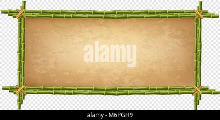 Creative vector illustration of bamboo stick border isolated on transparent background. Art design blank mockup template. Rope, paper, canvas. Abstrac Stock Vector