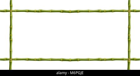 Wooden frame made of green bamboo sticks  with space for text or image. Vector mockup, clip art, border, template, photo frame isolated on white backg Stock Vector