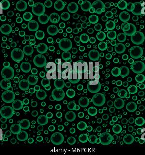 soap or soda bubbles on green background. Water fizzing bubbles texture. Abstract vector banner, poster, illustration, template, pattern, wallpaper, p Stock Vector