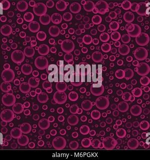 Floating soap bubbles on dark purple background. Water fizzing bubbles texture. Vector banner, poster, illustration, template, pattern, wallpaper, pri Stock Vector