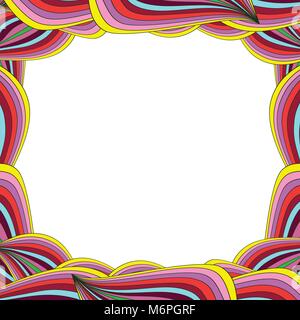 Bright multicolored frame with rainbow wavy lines and space for text. Vector template, framework, border. Stock Vector