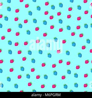 Strawberry seamless pattern on light blue background. Vector illustration. Stock Vector