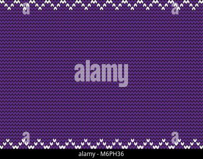 Knitted violet background with white zig zag border. Vector illustration, frame, template with space for text. Stock Vector