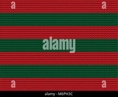 Vector seamless knitted background with green and red stripes Stock Vector