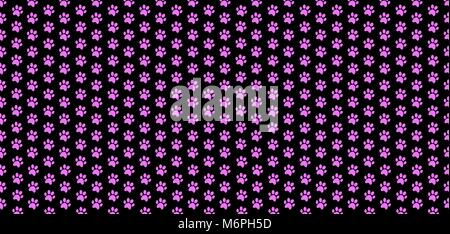 Cute banner with pink seamless pattern of animal footprints on black  background. Vector illustration, template, wallpaper. Stock Vector