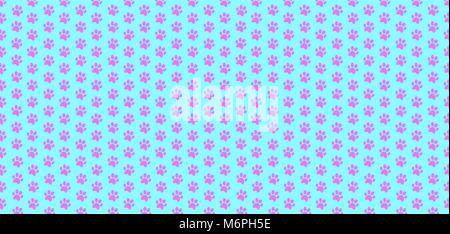 Cute banner with pink seamless pattern of animal footprints on light blue background. Vector illustration, template, wallpaper. Stock Vector