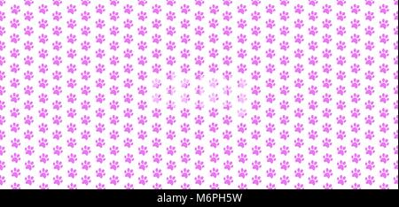 Cute banner with seamless pattern of rose animal paw prints on white background. Vector illustration, poster, template, wallpaper. Stock Vector