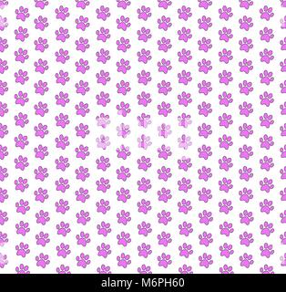 Cute seamless template with pink animal paw prints pattern on white background. Vector illustration, banner, poster, wallpaper. Stock Vector
