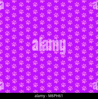 Cute seamless pattern of pink animal paw prints on violet background. Vector illustration, banner, template, wallpaper. Stock Vector