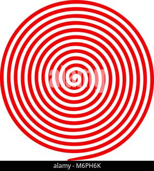 Red and white round abstract vortex hypnotic spiral. Vector illustration optical illusion helix anaglyph opt art illustration. Volute, maze, concentri Stock Vector