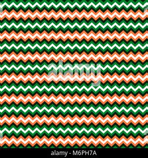 Abstract seamless pattern with white, orange and green zigzag waves. Vector illustration. Stock Vector