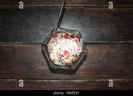 Top view of ice cream vanilla and chocolate with colorful sprinkles Stock Photo