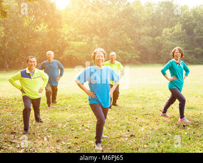 happy Senior Group Friends Exercise and   having fun Stock Photo