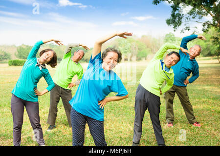 happy Senior Group Friends Exercise and   having fun Stock Photo