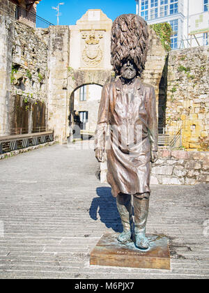 HONDARRIBIA, SPAIN-FEBRUARY 15, 2018: Bronze statue of bearded Hondarriban Soldier ('Hatxeroa') in bearskin hat with a saw Stock Photo