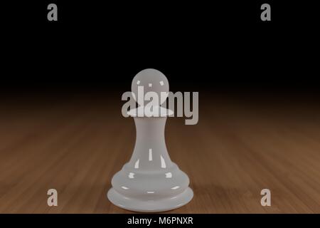 White chess pawn on wood, with black in the background Stock Photo