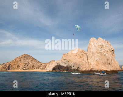 Parasailing above Los Arcos at Lands End in Cabo San Lucas Baja California Mexico BCS Stock Photo