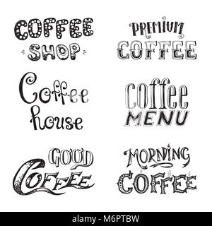 Coffee lettering, hand drawn.Vector illustration isolated on white background. Stock Vector