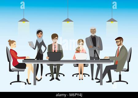 vector illustration of coworking center concept, people working together and shared working environment Stock Vector