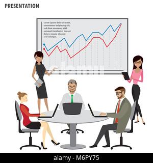 Business People Group Presentation Flip Chart Finance,isolated on white background, stock vector illustration Stock Vector