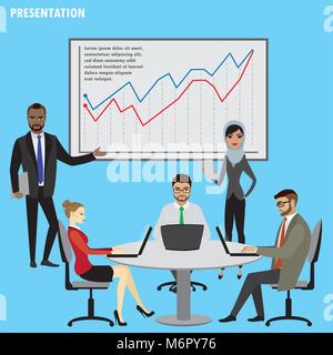 Business People Group Presentation Flip Chart Finance,isolated on white background, stock vector illustration Stock Vector