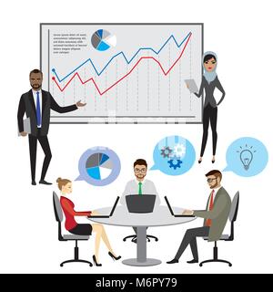 Business People Group Presentation Flip Chart Finance,isolated on white background, stock vector illustration Stock Vector