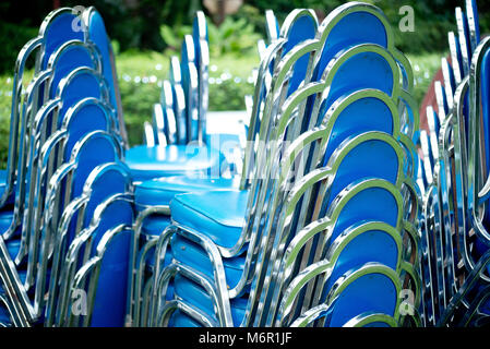 Close up shot of stacks of chairs Stock Photo